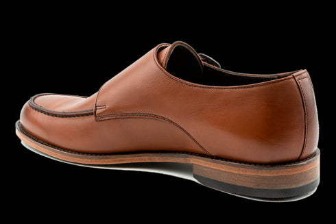 Men's Classy, Moc Toe, Leather Double Monk Strap Shoes in Tan